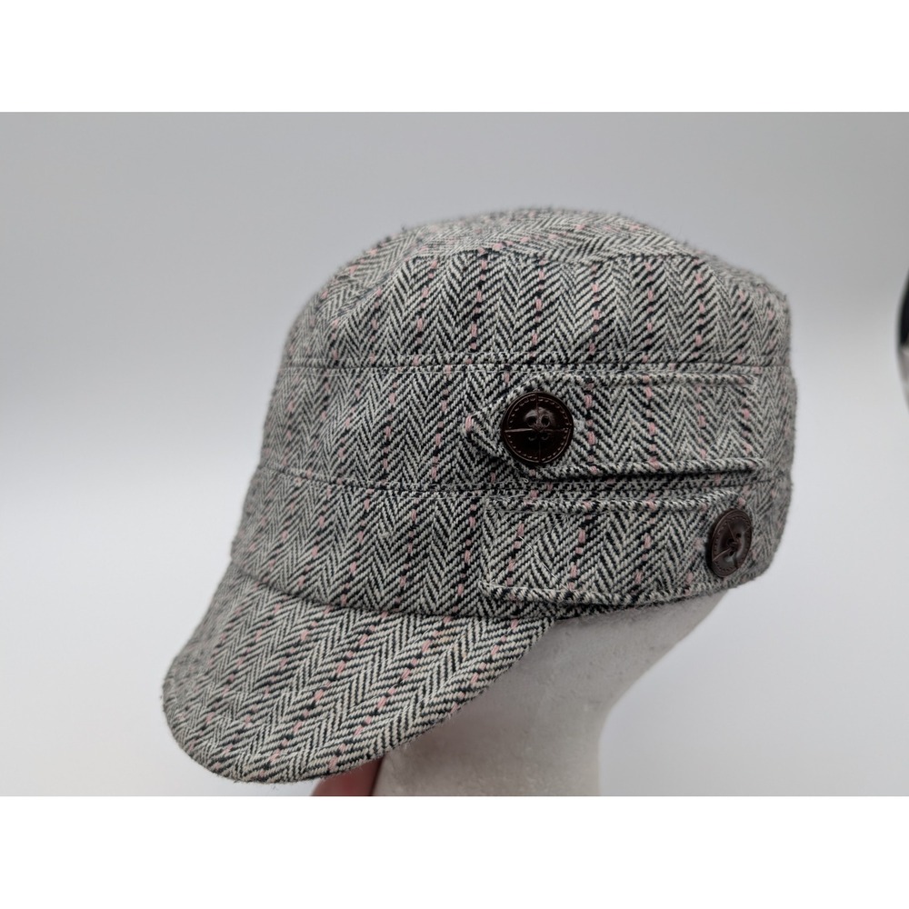 San Diego Hat Co Grey Pink Herringbone Tweed Cadet Cap Hat Size 57cm